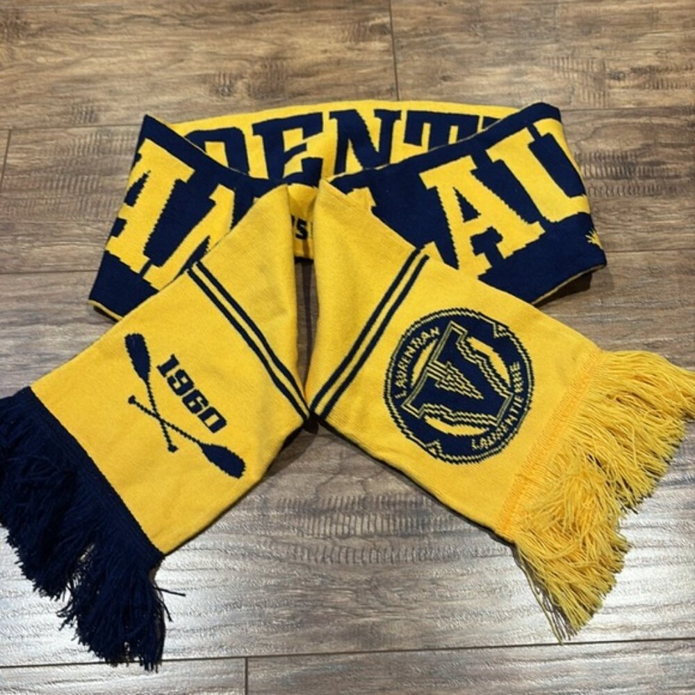 Laurentian University reversible winter scarf yellow and navy blue - Picture 2 of 4